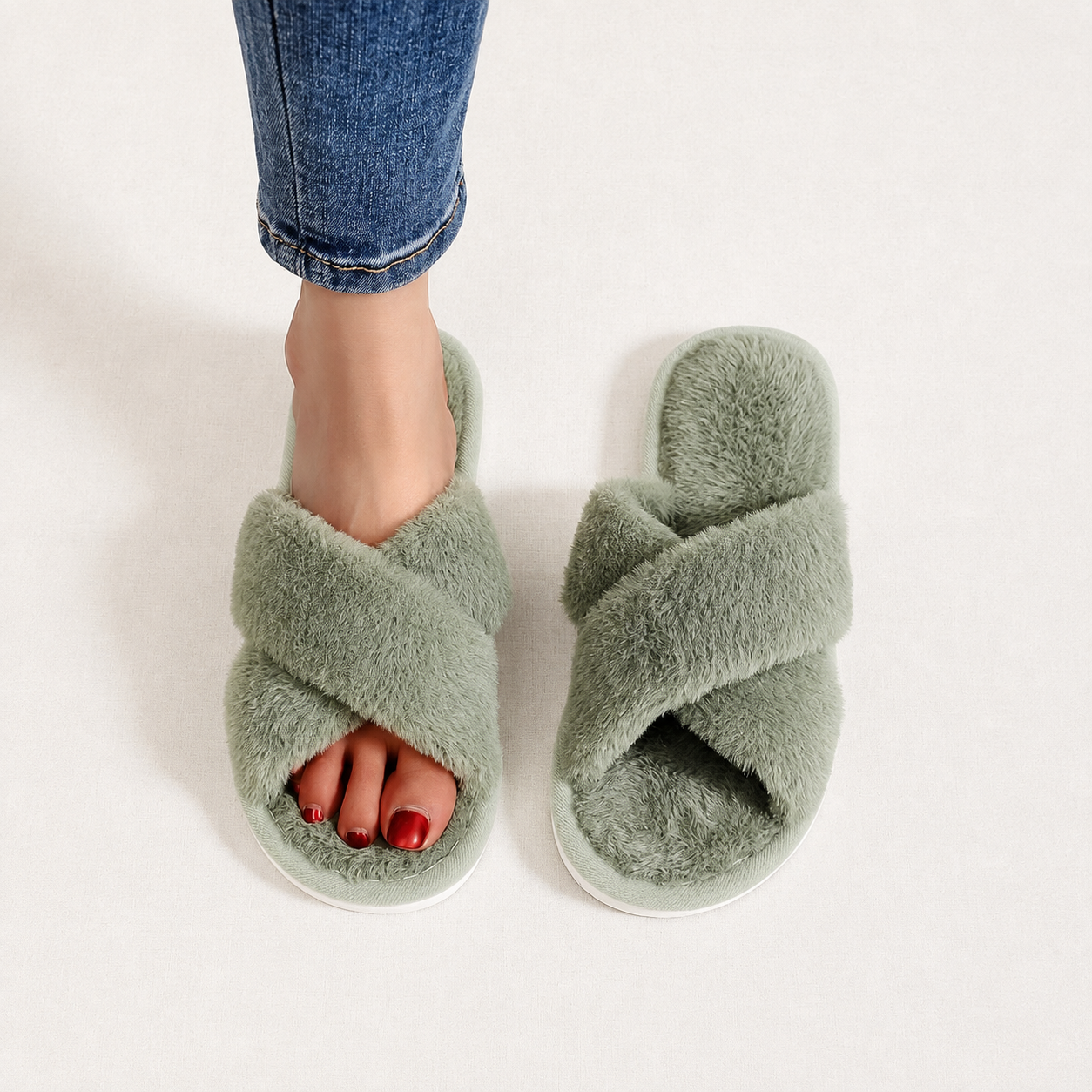 Criss Cross With Fluffy Indoor Comfy Slippers