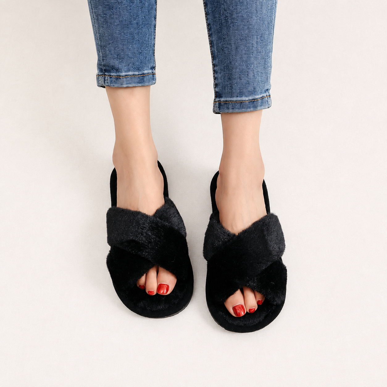 Criss Cross With Fluffy Indoor Comfy Slippers