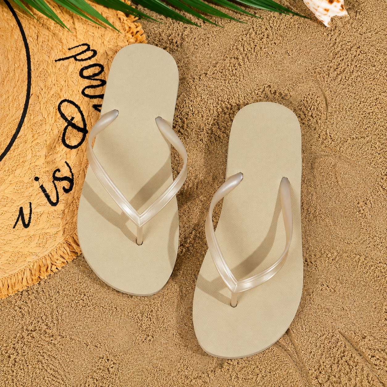 Versatile Solid Colored Flat Flip Flops Sandals For Women