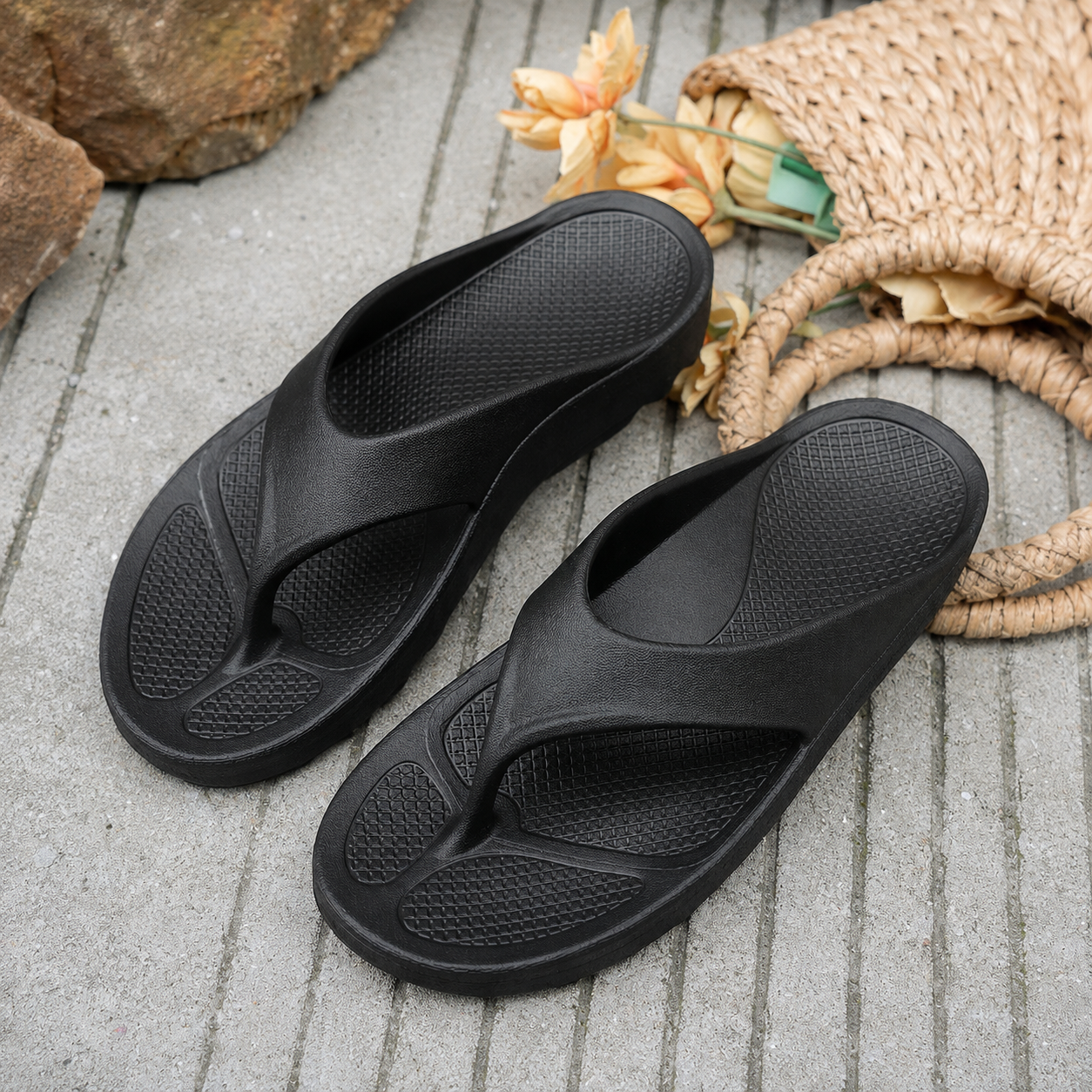 Casual Solid Open Toe Flip Flops For Women