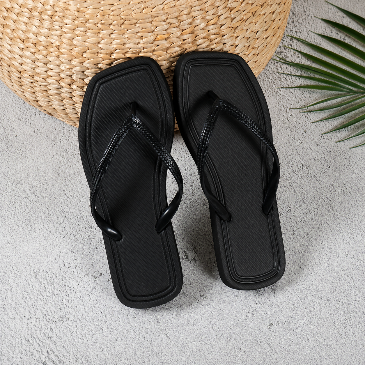 Solid Colored Square Designed Flip Flops For Women