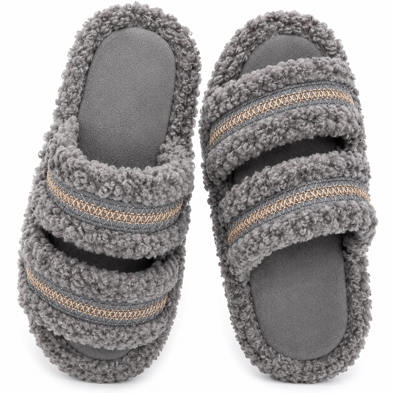 Double Strap Memory Foam Indoor Slippers For Women