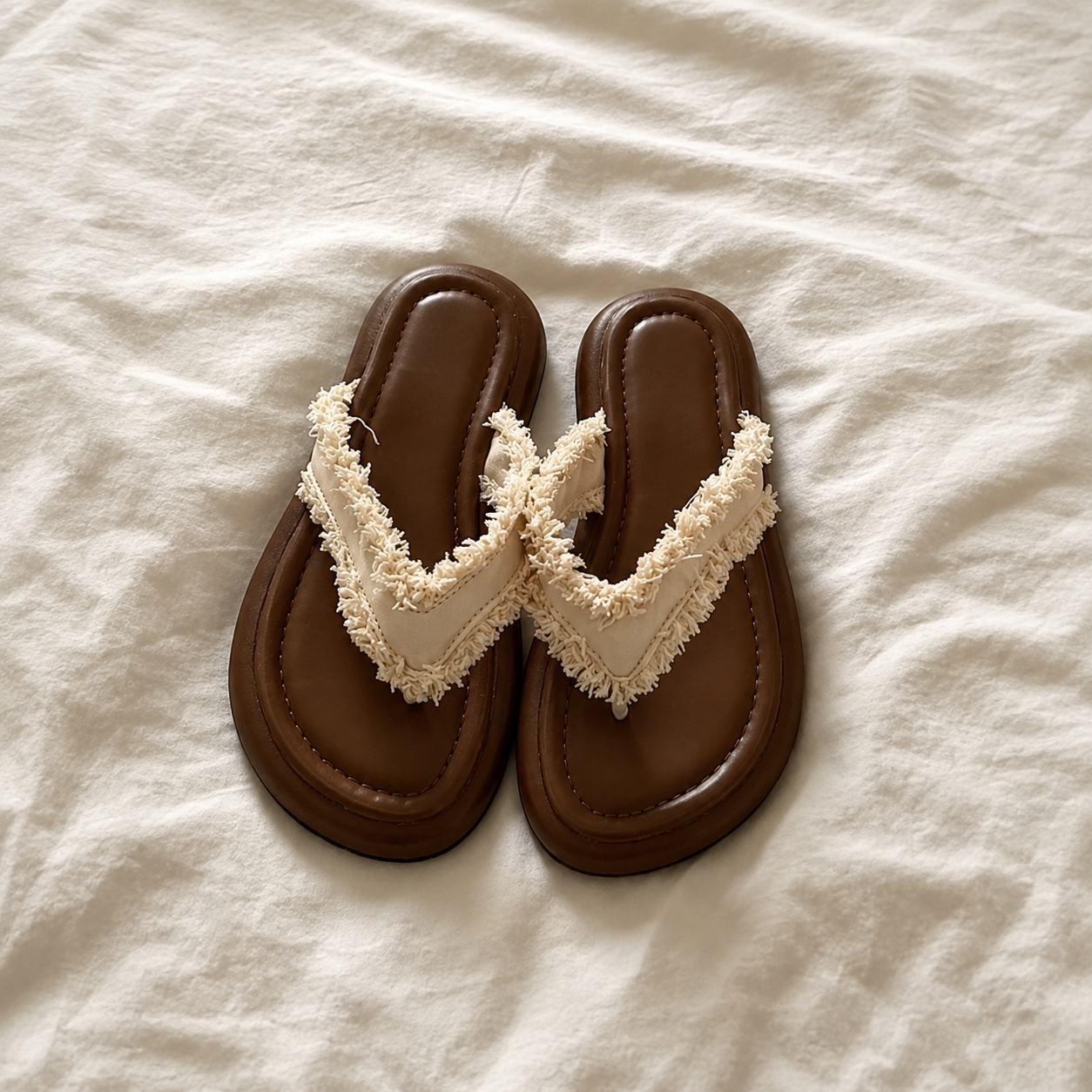 Fashionable Frayed Strap Casual Flat Sandals For Women