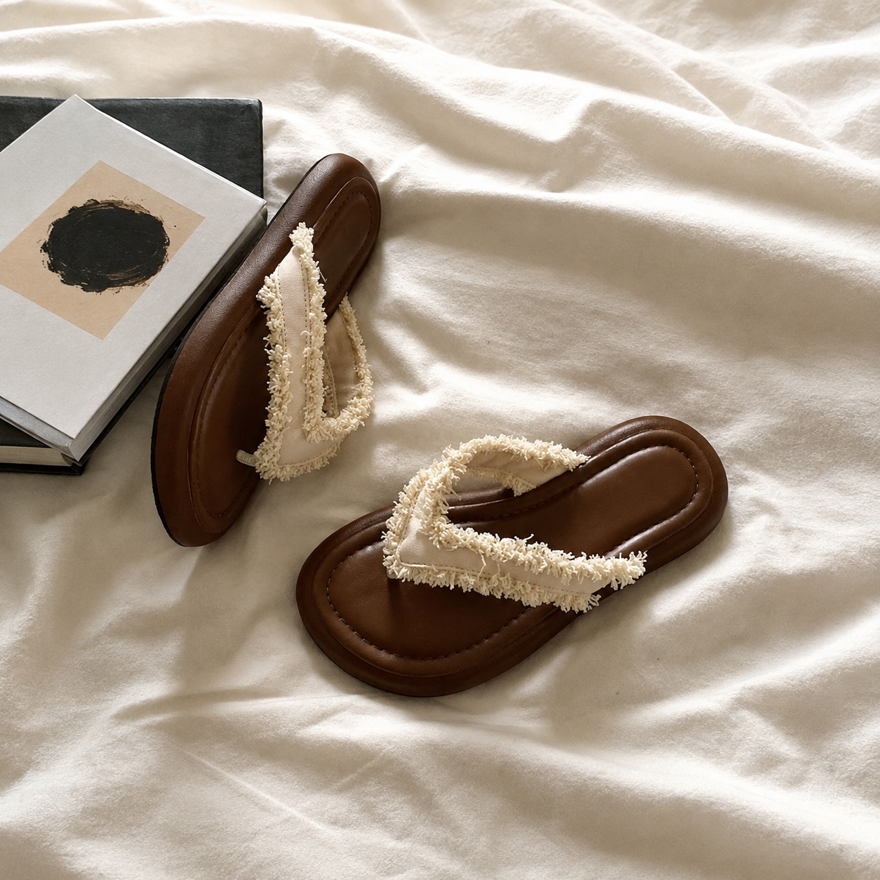 Fashionable Frayed Strap Casual Flat Sandals For Women