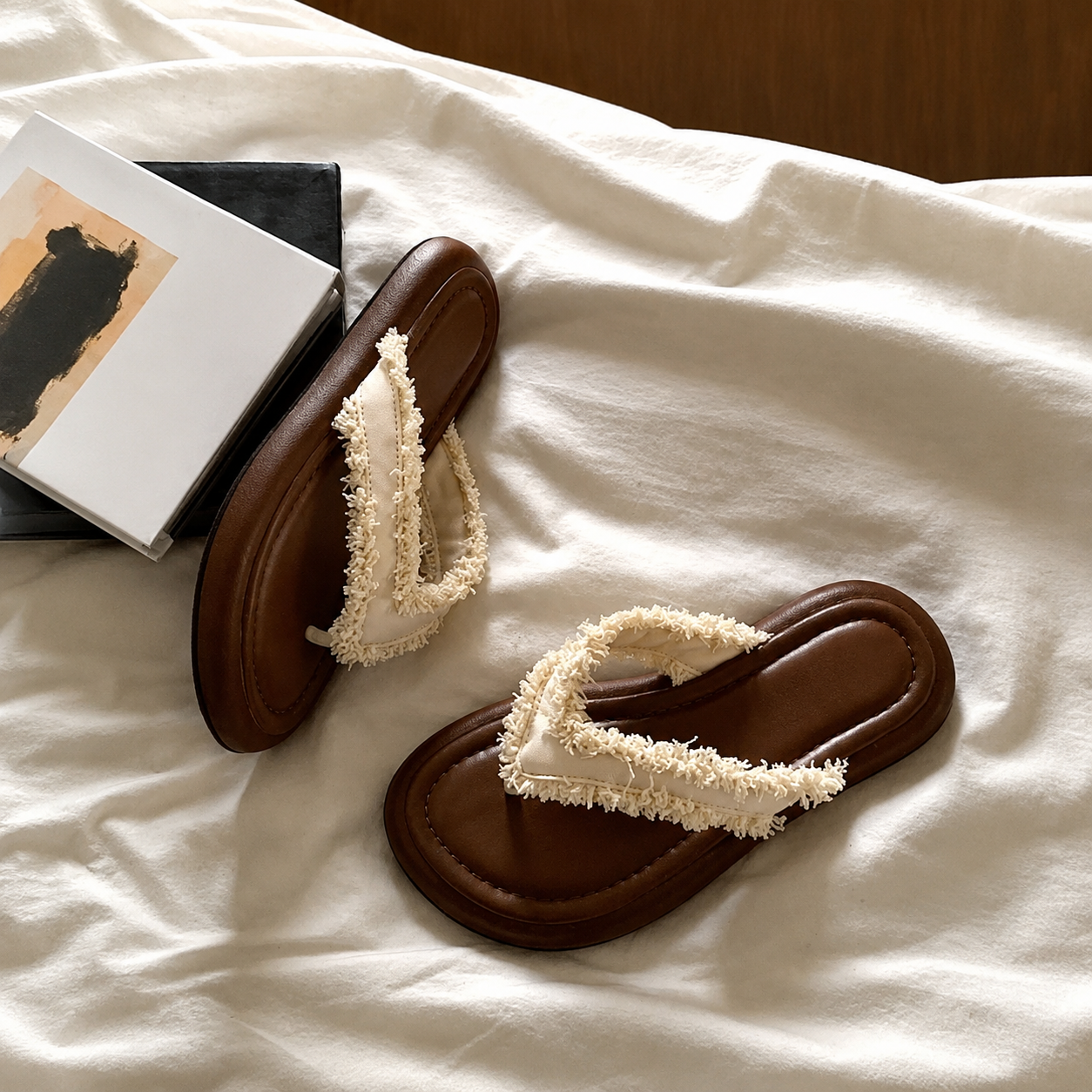 Fashionable Frayed Strap Casual Flat Sandals For Women