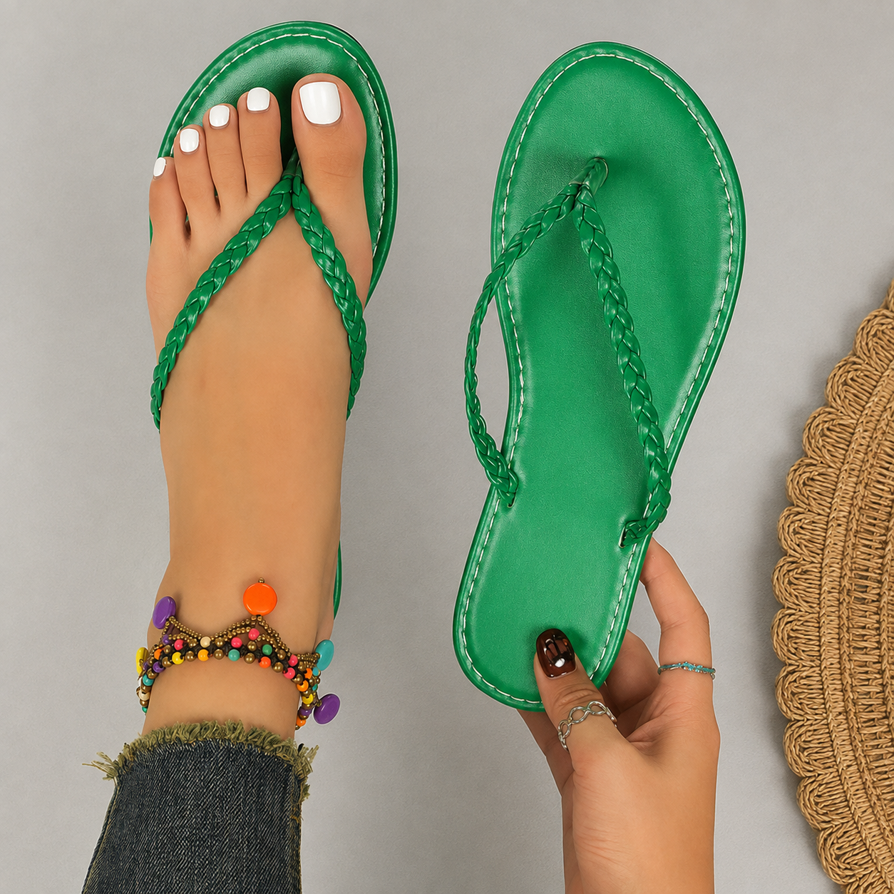 Casual Woven Beach Flip Flop Sandals For Women