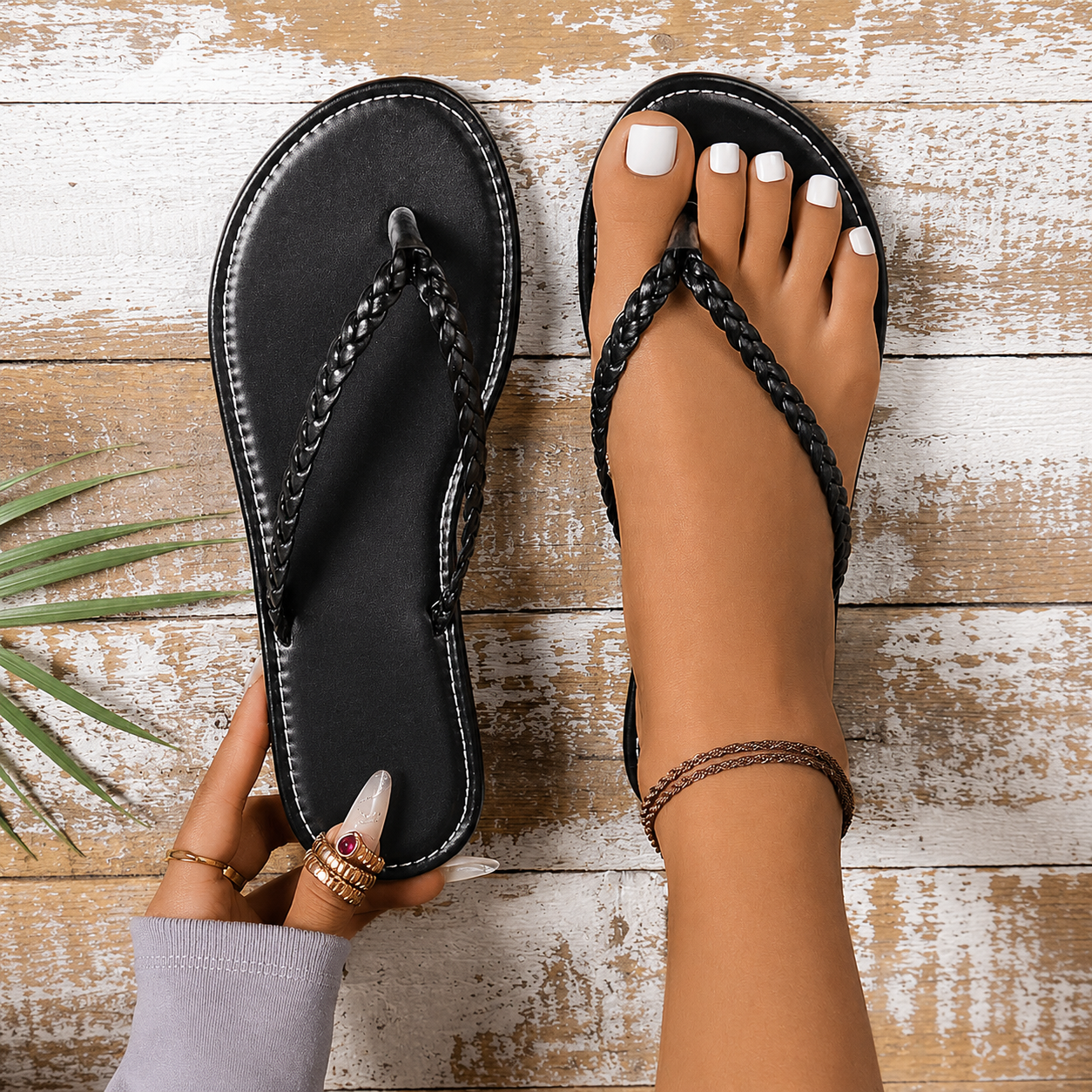 Casual Woven Beach Flip Flop Sandals For Women