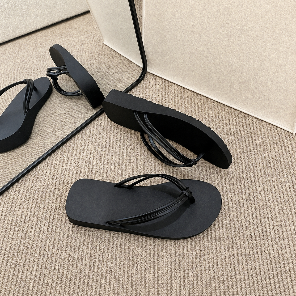 Casual Flat Metal Square Buckle Flip Flops For Women