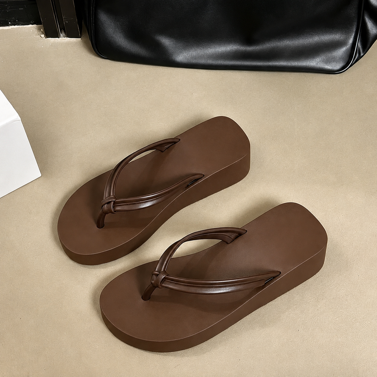 Casual Flat Metal Square Buckle Flip Flops For Women