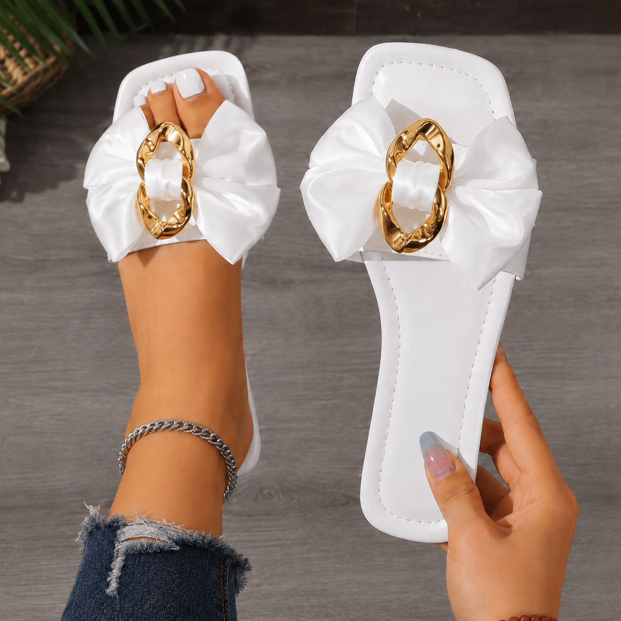 Casual Pearl Rhinestone Flat Sandals For Summer For Women