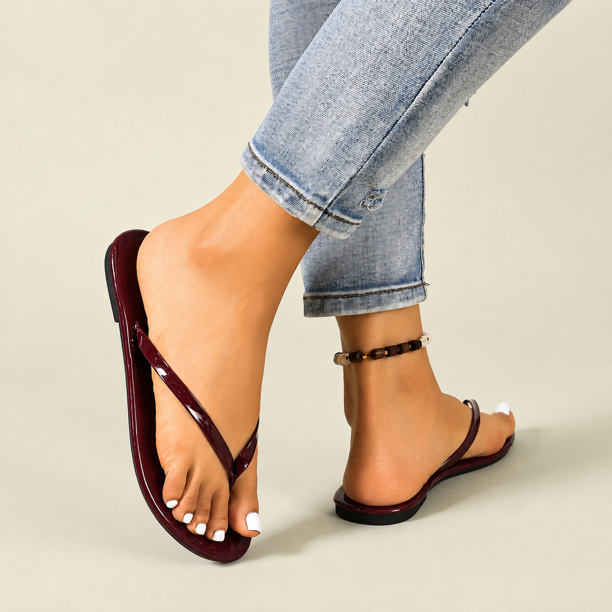 Round Style Casual Flat Flip Flops Slippers For Women