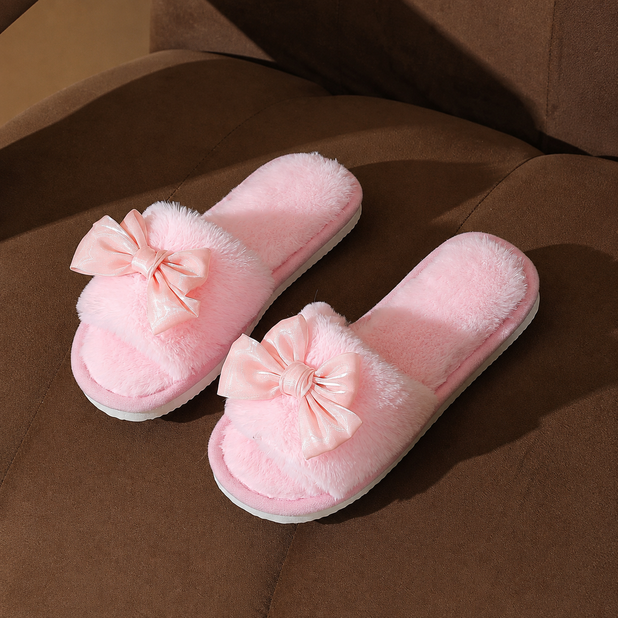 Bowknot Furry Strap Indoor Cozy Slippers