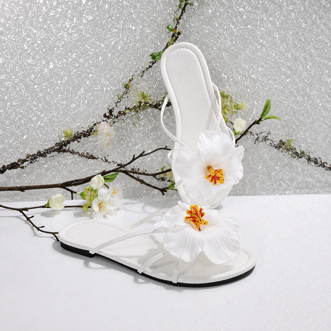 Floral Decor Strap Flat Sandals For Summer