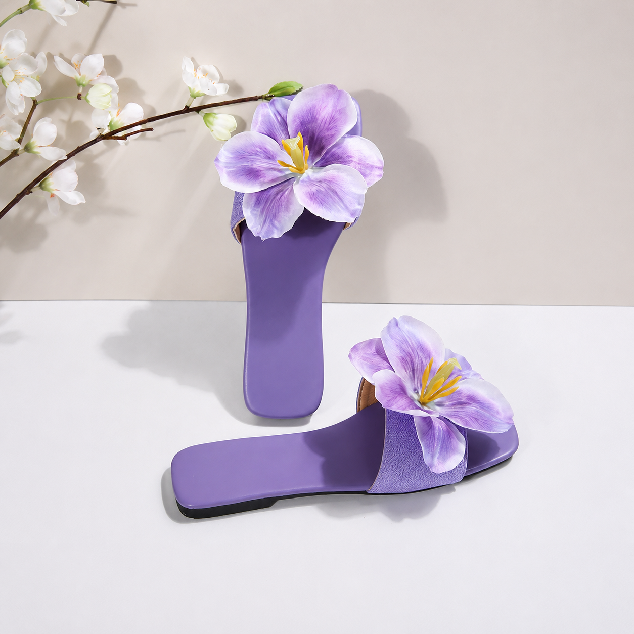 Floral Decor Strap Flat Sandals For Summer