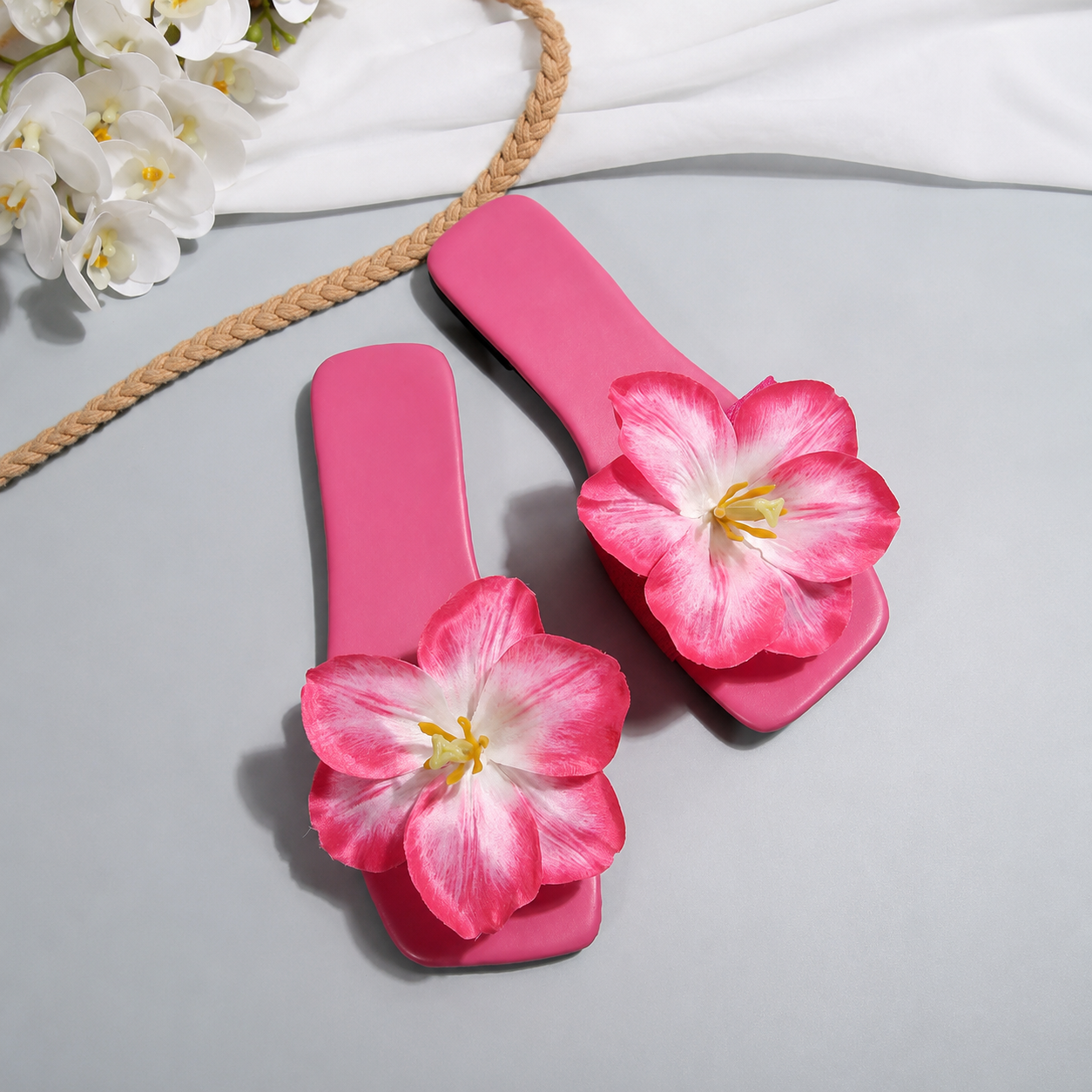Floral Decor Strap Flat Sandals For Summer