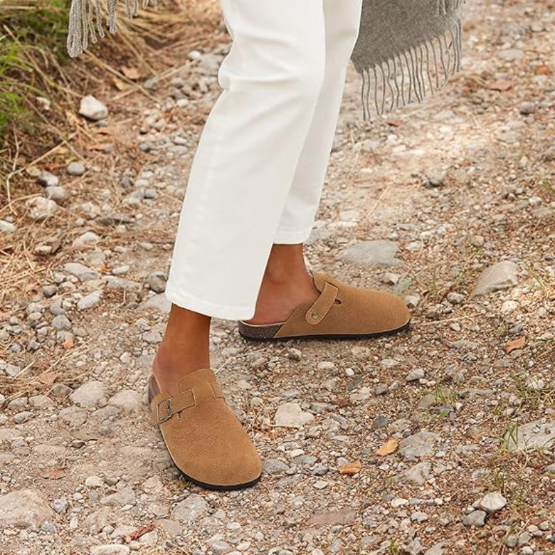 Slip On Suede Clogs With Buckle Closure-My Soft Slipper
