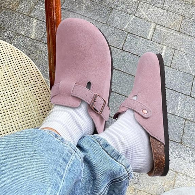 Slip On Suede Clogs With Buckle Closure-My Soft Slipper