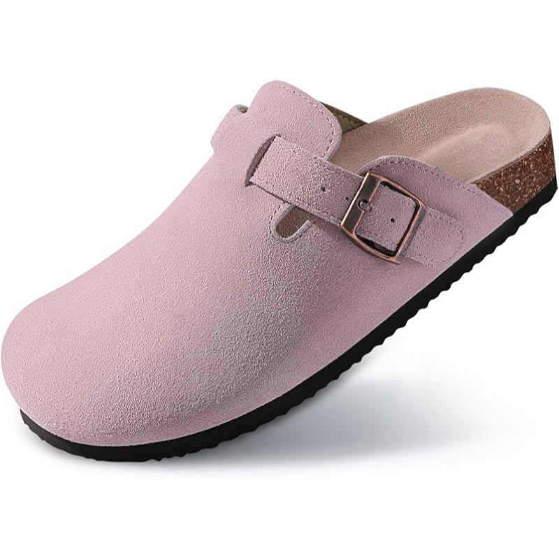 Slip On Suede Clogs With Buckle Closure-My Soft Slipper