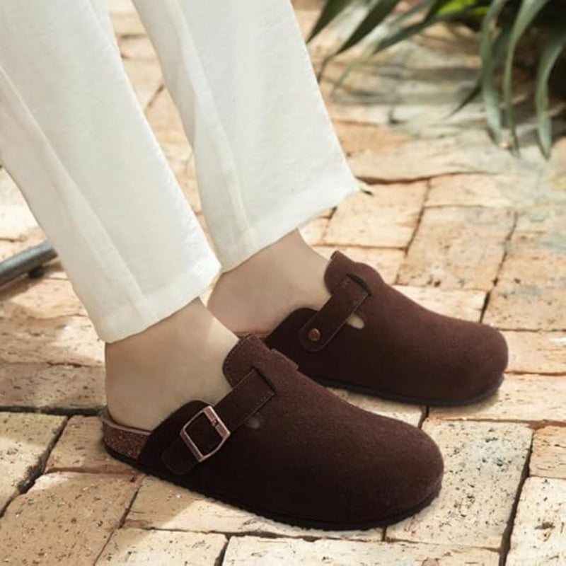 Slip On Suede Clogs With Buckle Closure-My Soft Slipper