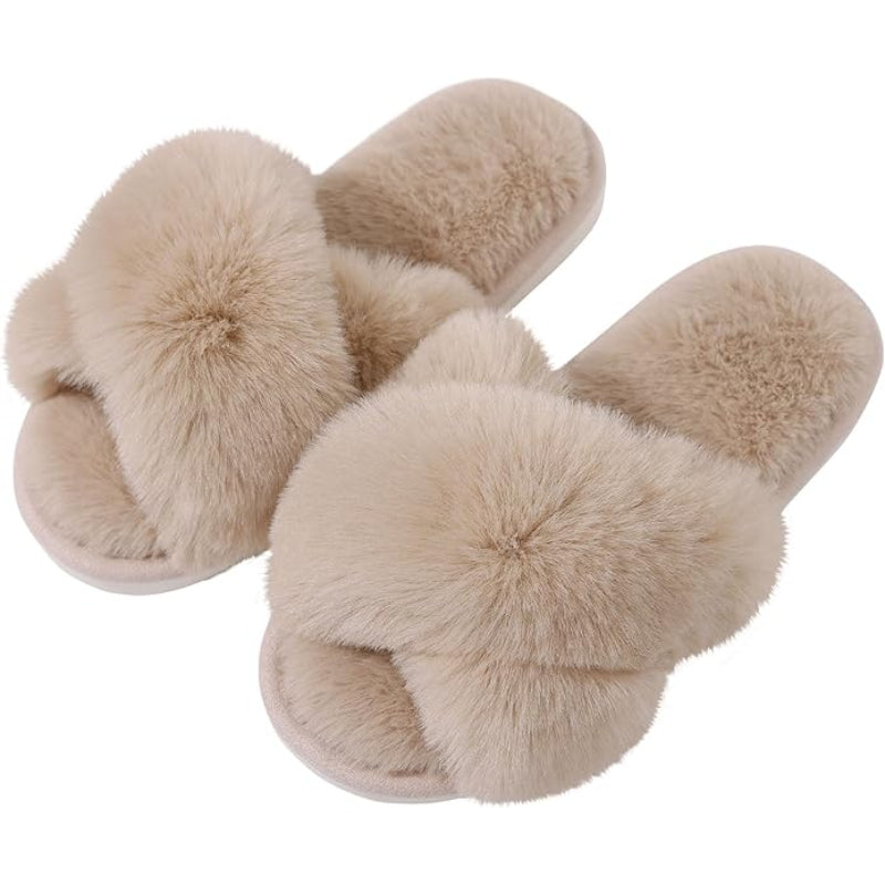 Cross Band Plush Memory Foam Slippers-My Soft Slipper