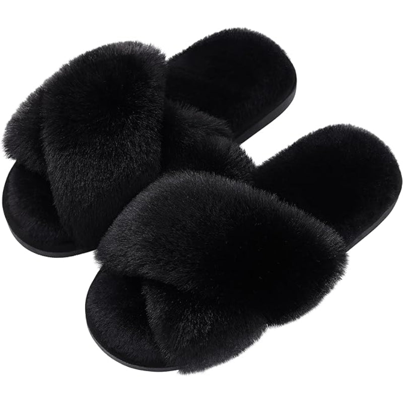 Cross Band Plush Memory Foam Slippers-My Soft Slipper