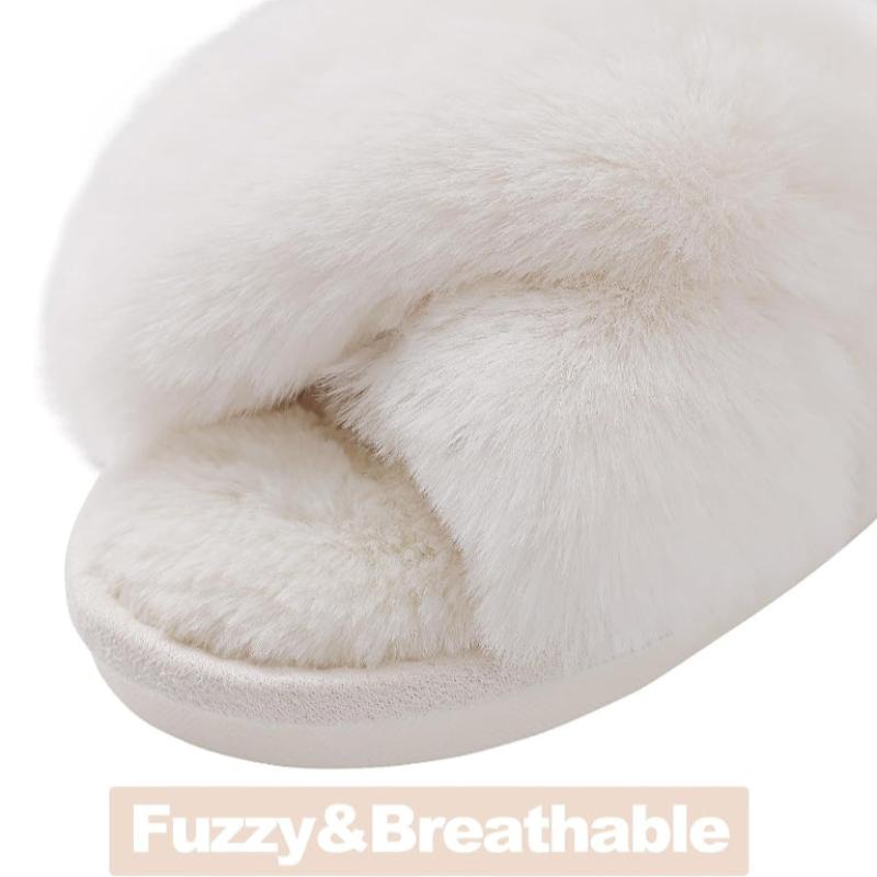 Cross Band Plush Memory Foam Slippers-My Soft Slipper