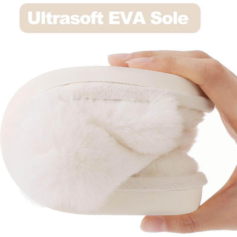 Cross Band Plush Memory Foam Slippers-My Soft Slipper