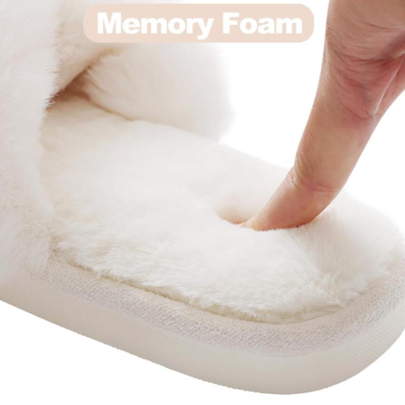 Cross Band Plush Memory Foam Slippers-My Soft Slipper