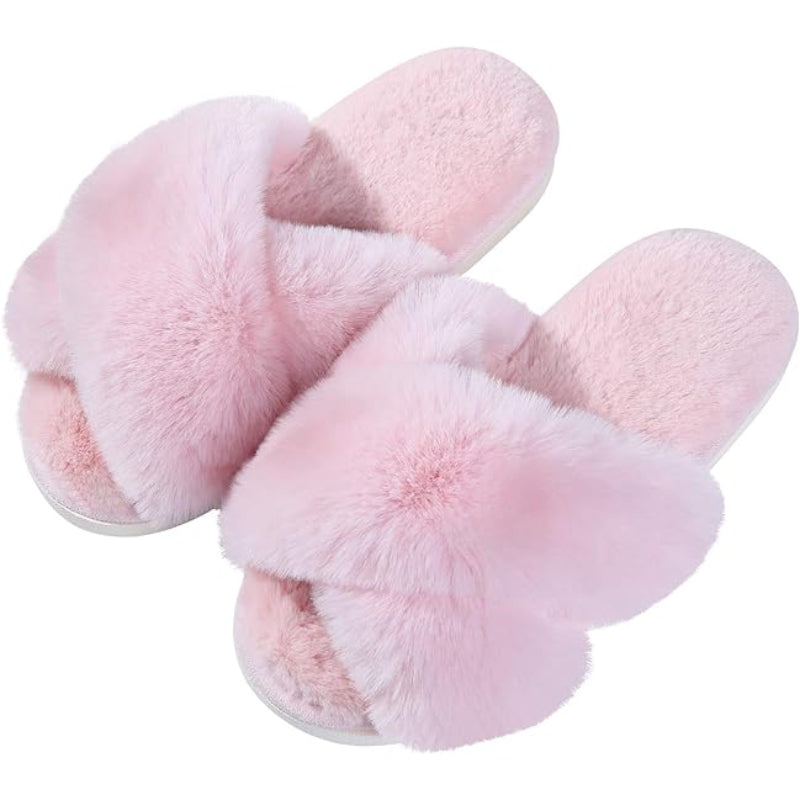 Cross Band Plush Memory Foam Slippers-My Soft Slipper