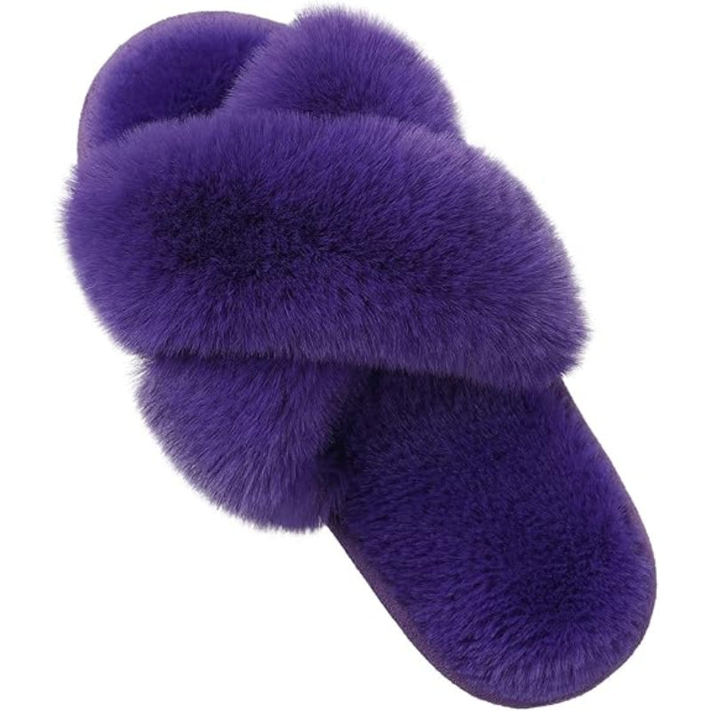 Cross Band Plush Memory Foam Slippers-My Soft Slipper
