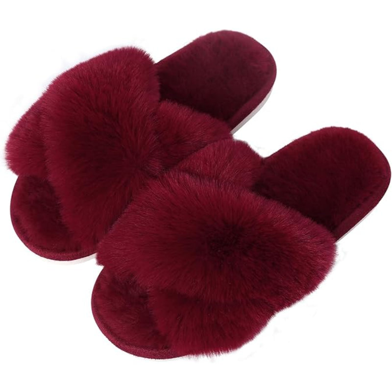 Cross Band Plush Memory Foam Slippers-My Soft Slipper