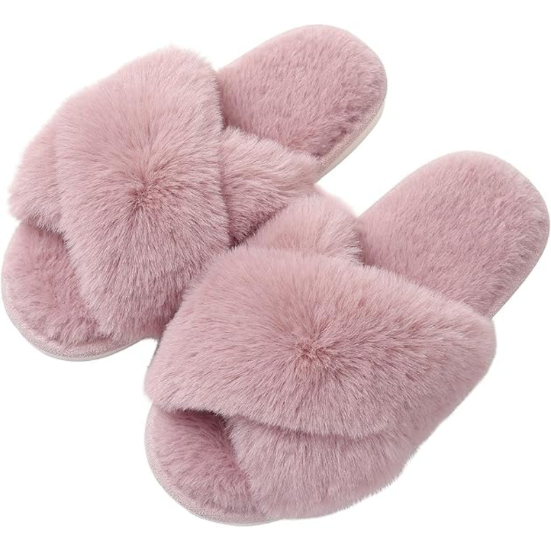 Cross Band Plush Memory Foam Slippers-My Soft Slipper