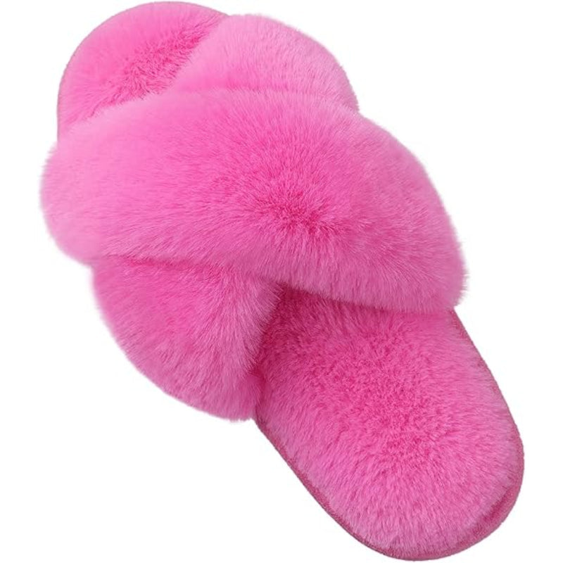 Cross Band Plush Memory Foam Slippers-My Soft Slipper
