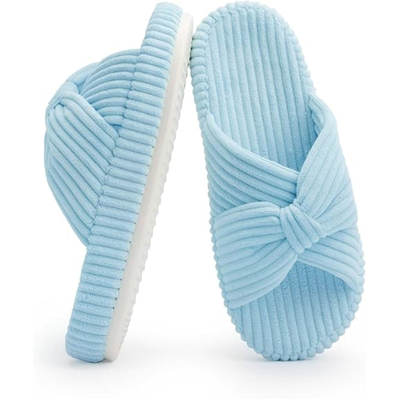 Corduroy Bow Crossband Comfy Slip On Slippers-My Soft Slipper