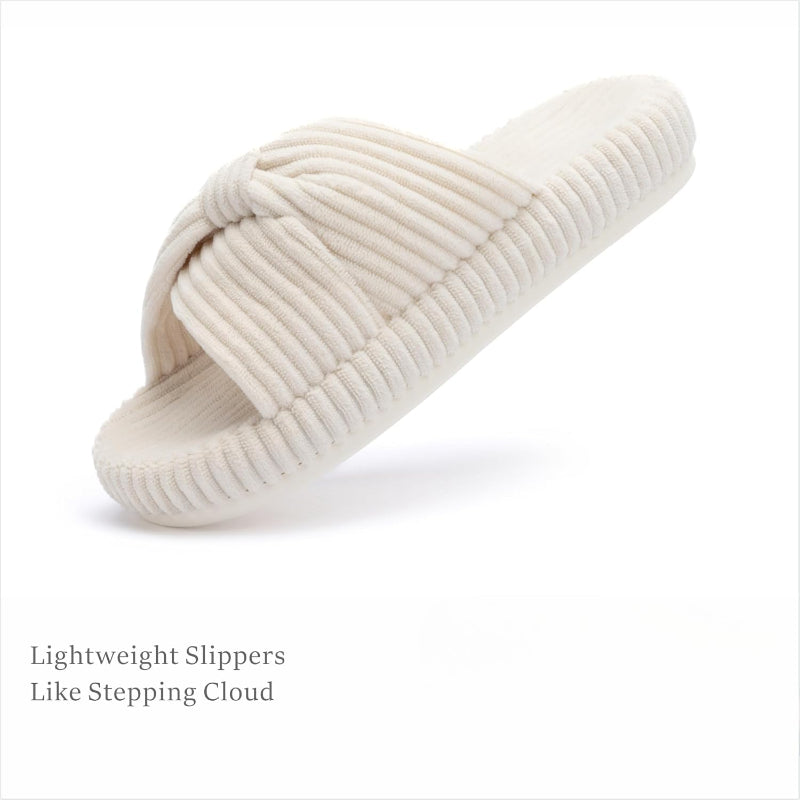 Corduroy Bow Crossband Comfy Slip On Slippers-My Soft Slipper