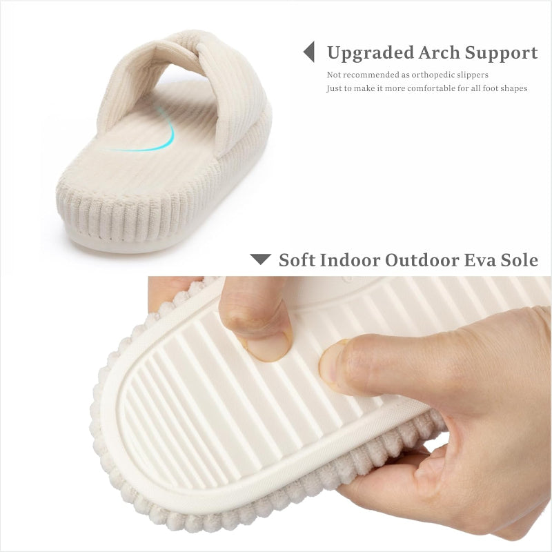 Corduroy Bow Crossband Comfy Slip On Slippers-My Soft Slipper