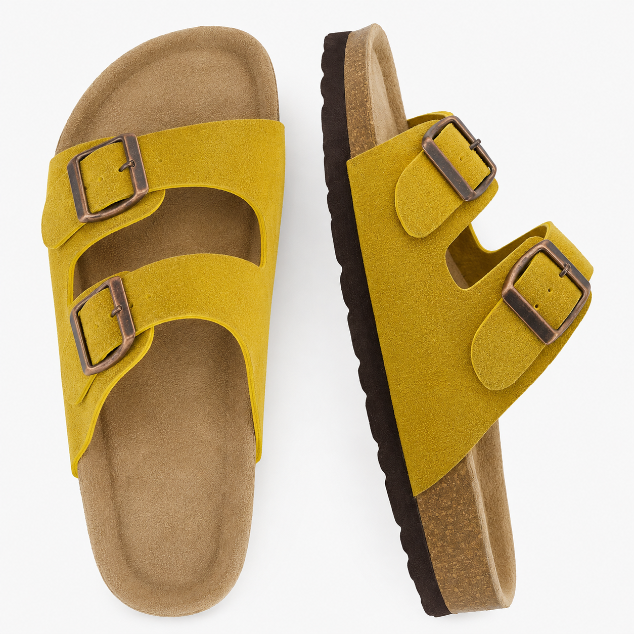Double Buckle Cork Footbed Sandals With Arch Support For Women