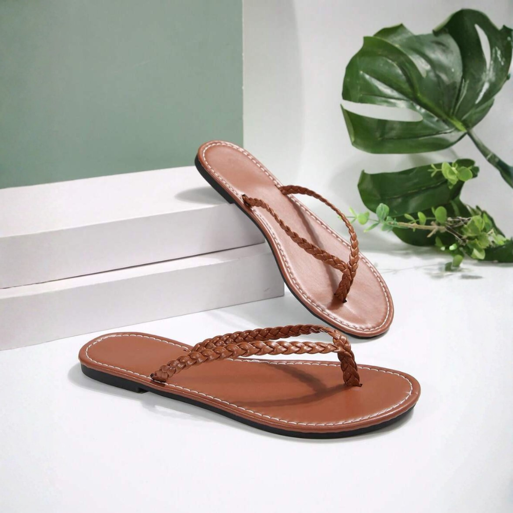 Solid Colored Casual Flat Flip Flop Sandals For Women