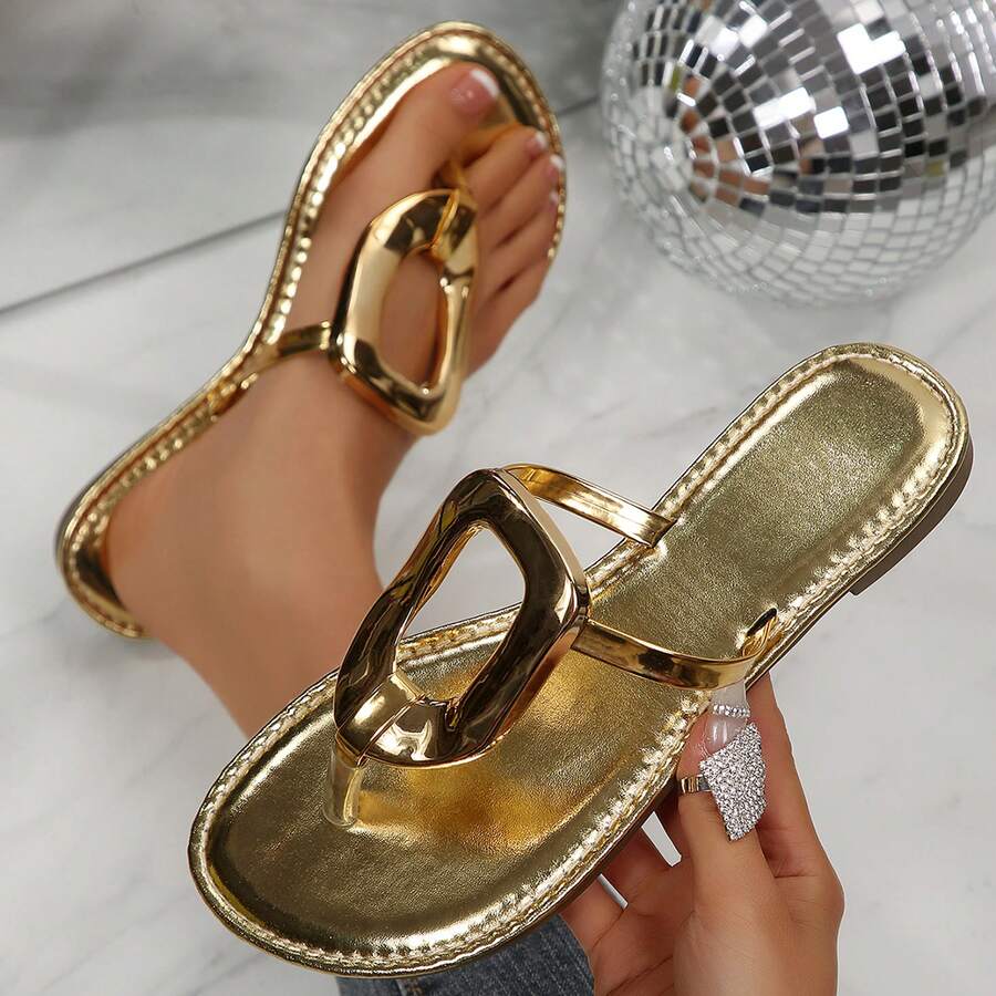 Dressy Geometric Buckle Flat Sandals For Women