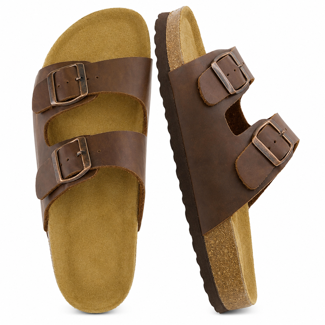 Double Buckle Cork Footbed Sandals With Arch Support For Women