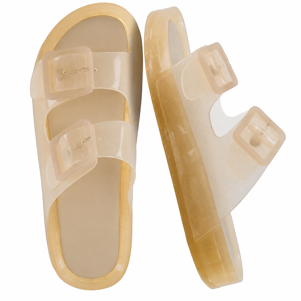 Adjustable Double Buckle Slide Slip On Sandals For Women