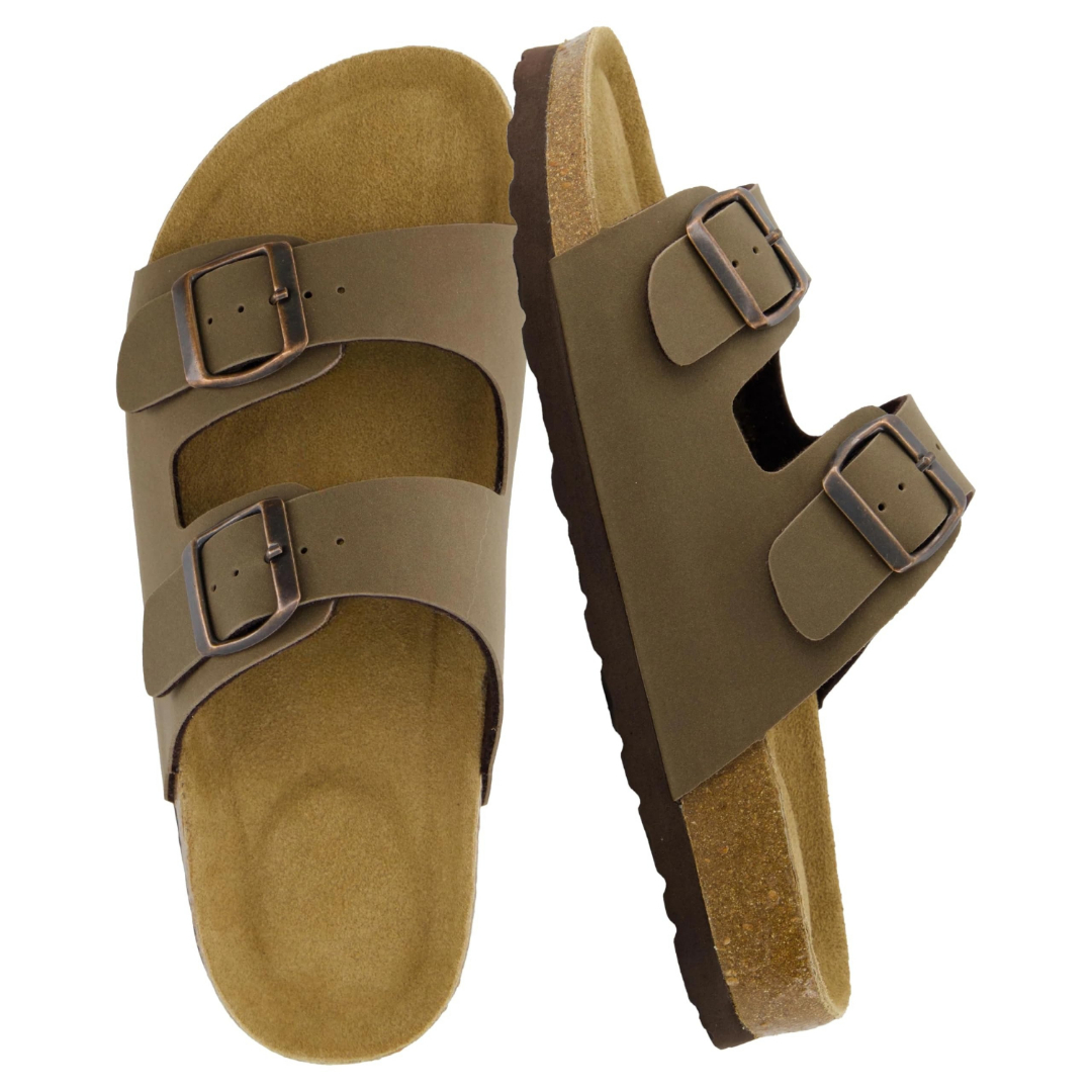Double Buckle Slip On Sandals for Women with Arch Support
