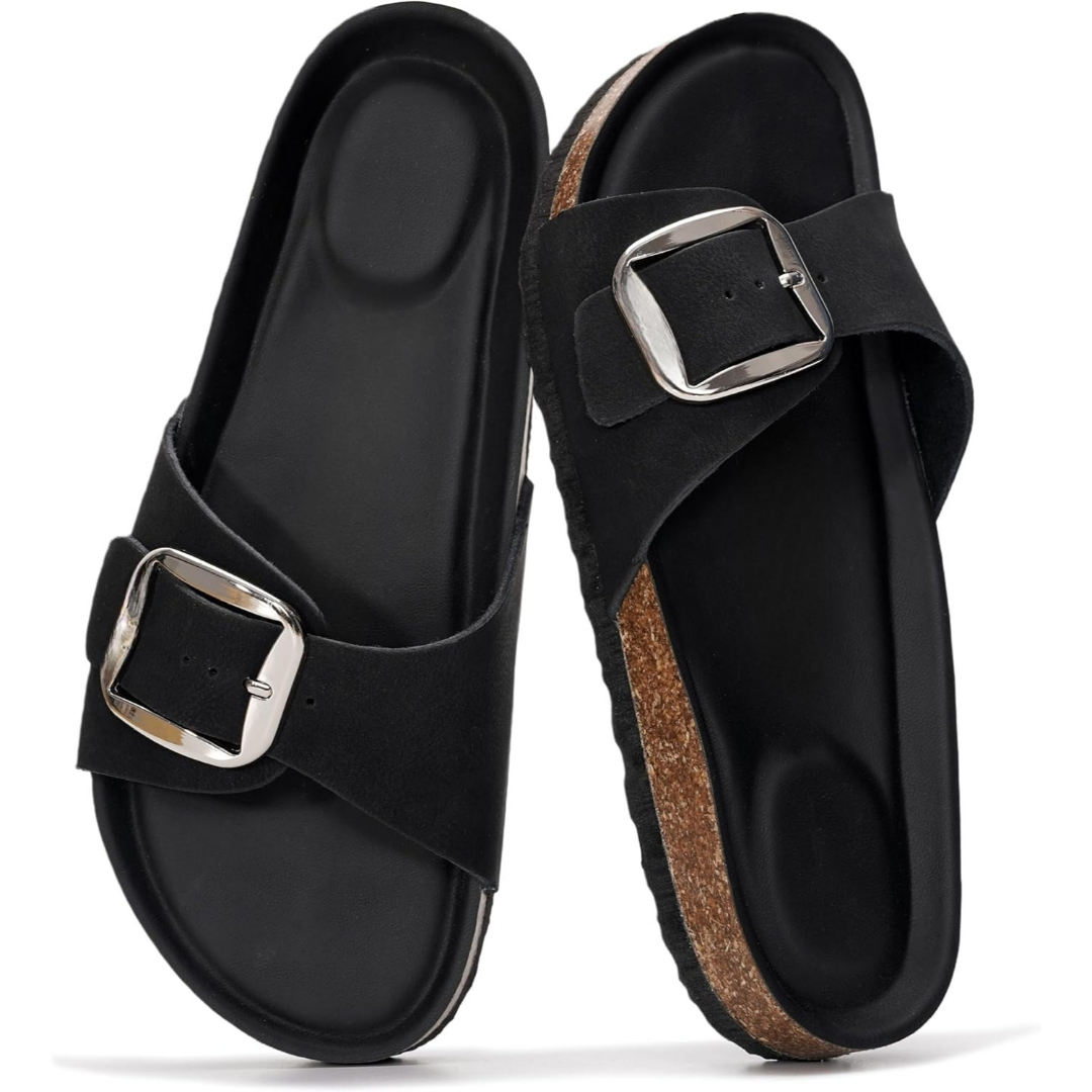 100% Genuine Leather Memory Foam with Insole Slides Sandals for Women