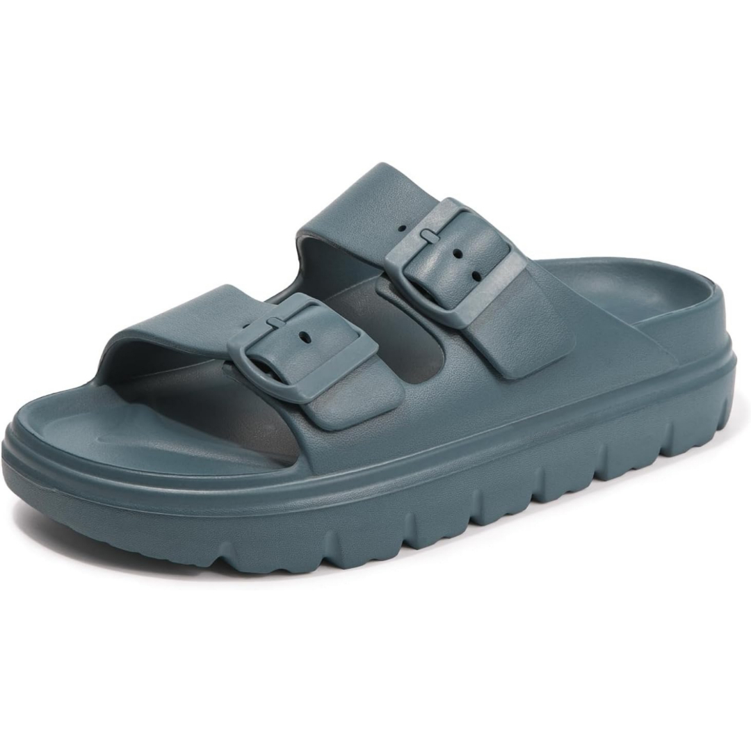 Arch Support Foam Slip On Flat Beach Comfort Slides Sandals with Adjustable Buckle for Women