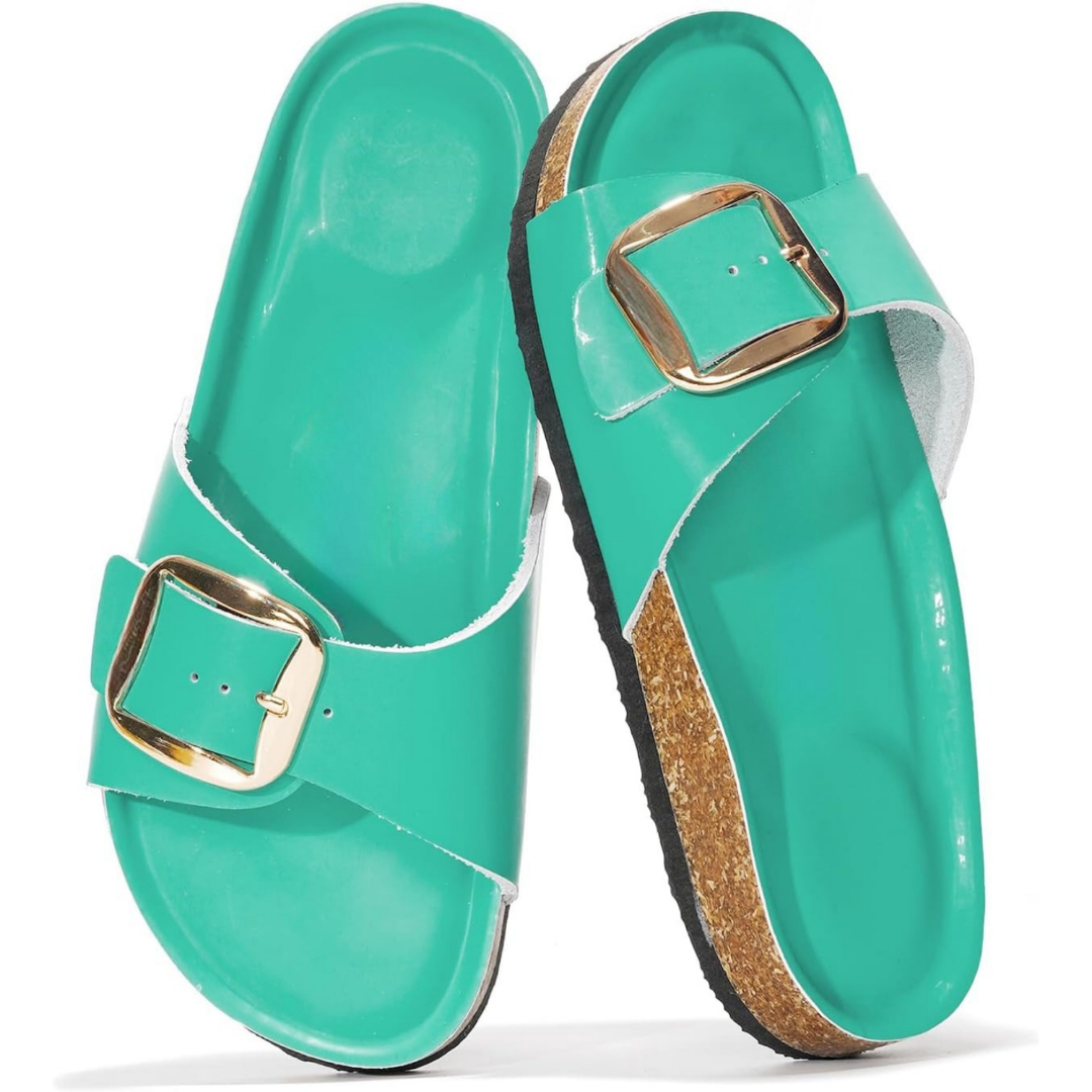 100% Genuine Leather Memory Foam with Insole Slides Sandals for Women