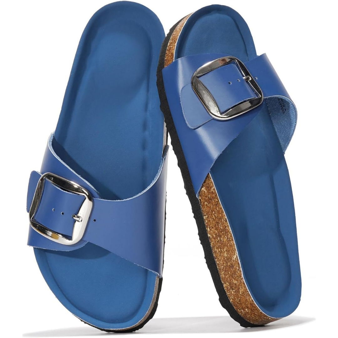 100% Genuine Leather Memory Foam with Insole Slides Sandals for Women