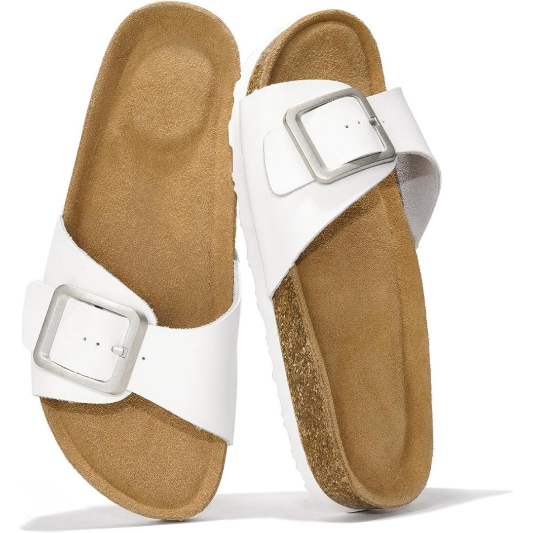 100% Genuine Leather Memory Foam with Insole Slides Sandals for Women