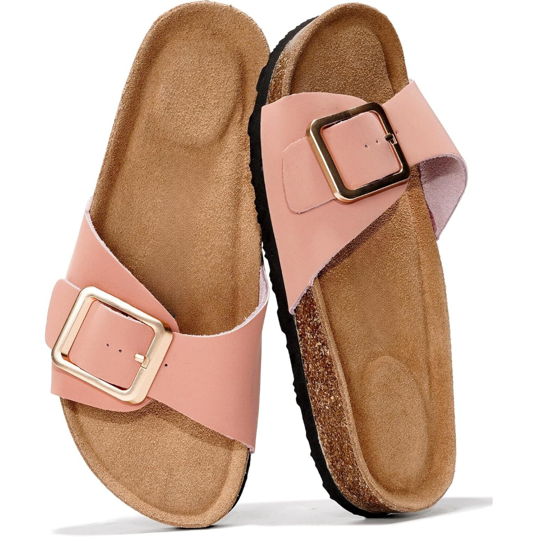 100% Genuine Leather Memory Foam with Insole Slides Sandals for Women