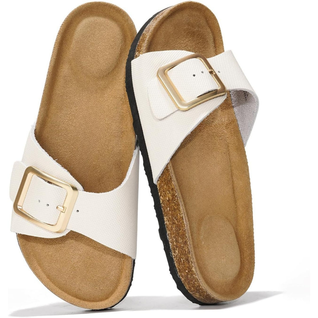 100% Genuine Leather Memory Foam with Insole Slides Sandals for Women