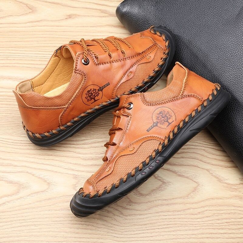 Men's Handmade Non-Slip Leather Shoes-My Soft Slipper